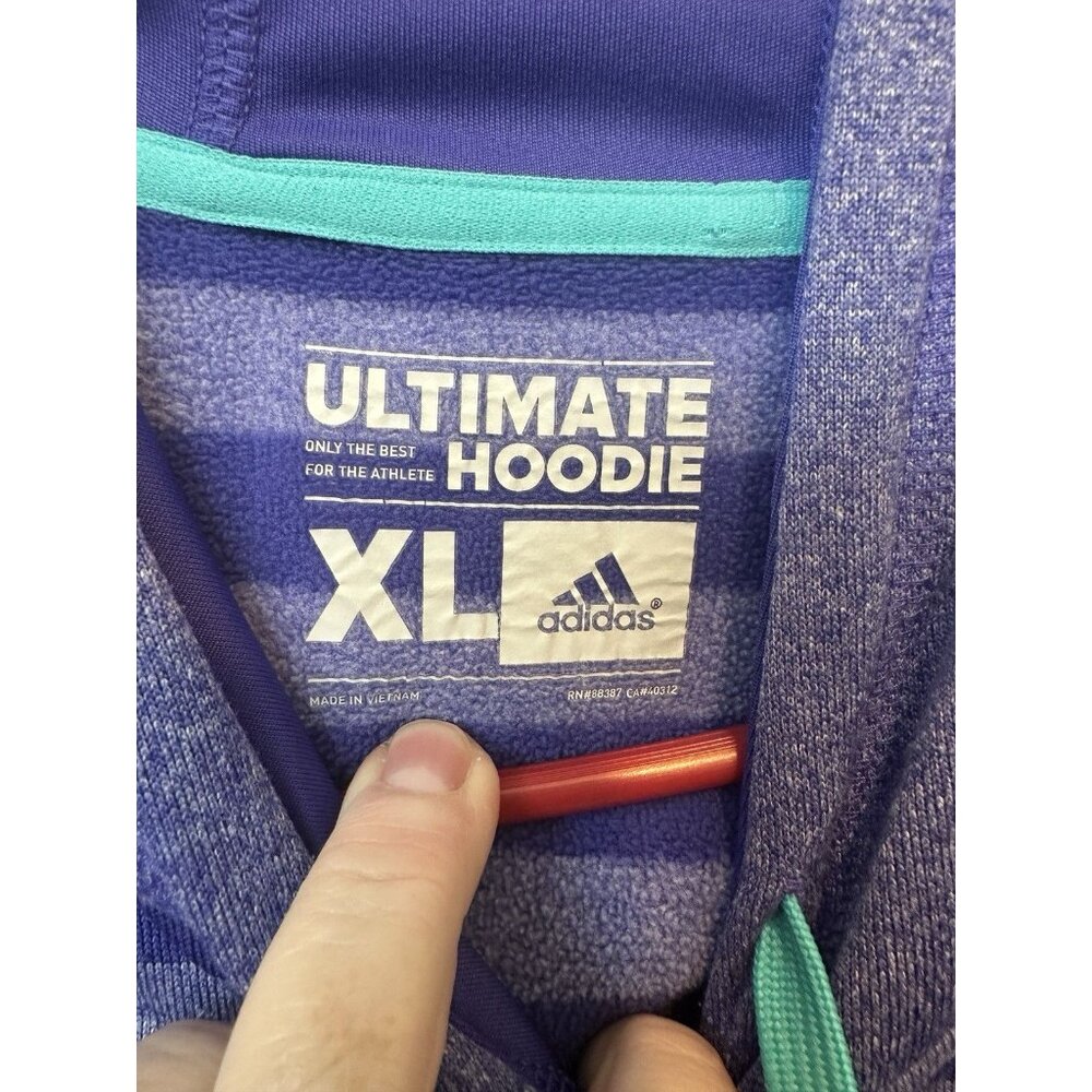 Adidas Ultimate Hoodie XL Blue Striped Pullover Climawarm Athletic Sweatshirt - Picture 2 of 5